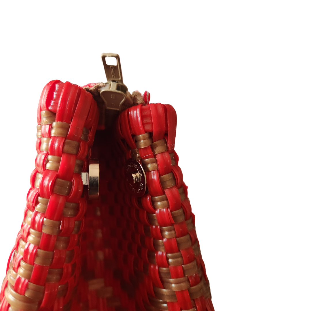 Eco-Friendly Handmade From Recycled Materials Red and Gold Tote Bag