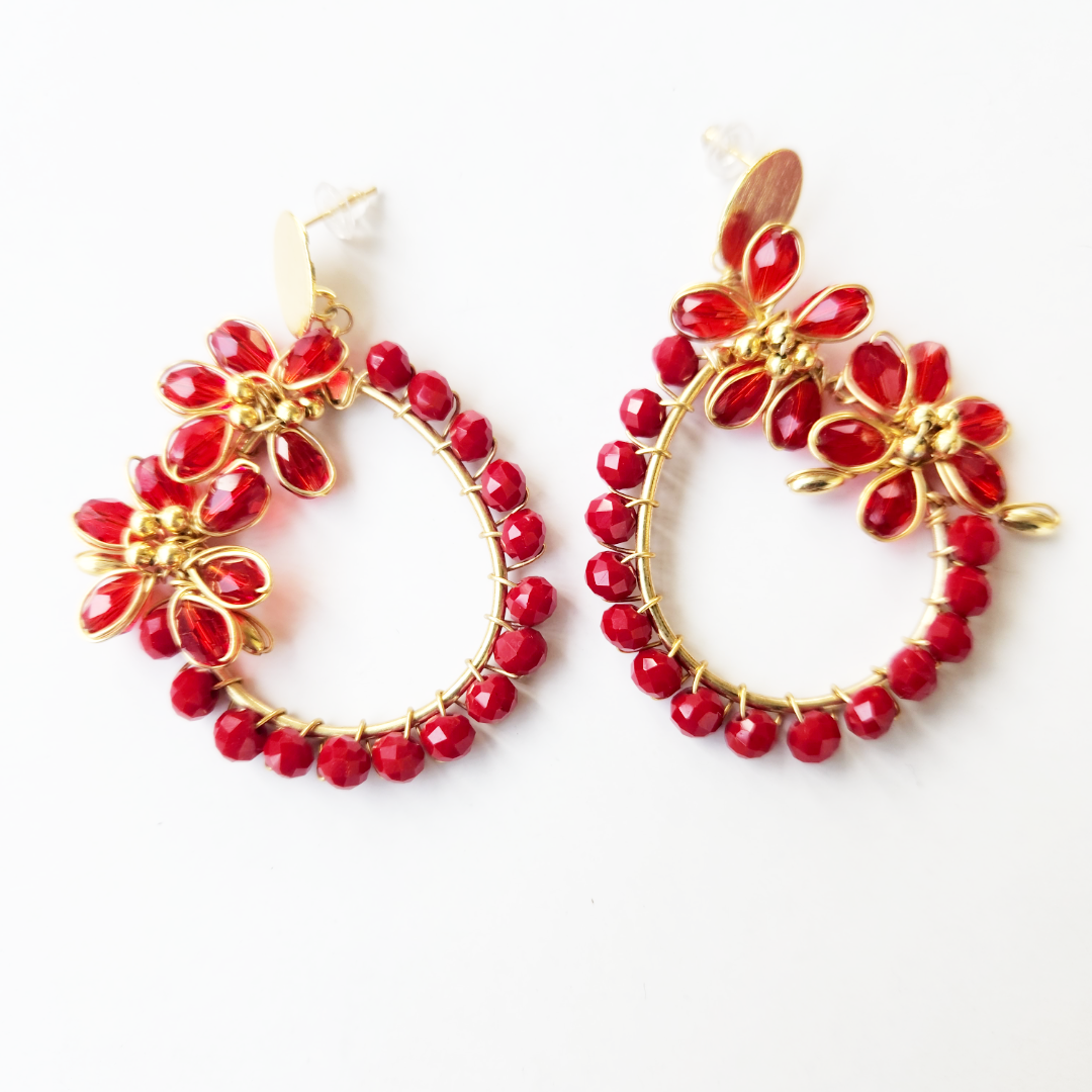 Red Stone Beaded Earring