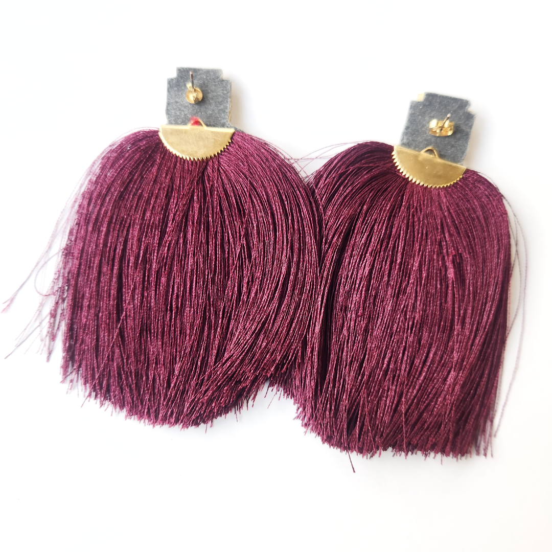 Handcrafted Burgundy Earrings | Earrings Tassel Earrings | Beads and rhinestones Earrings | Birthday Gift