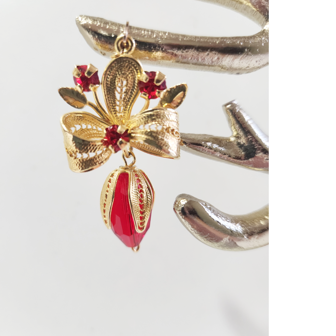 Earrings 14k gold Plated and Red Beads | Earrings bow | Birthday gift