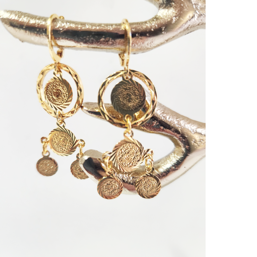 Earrings 14k Gold Plated Brass | Earring Type Dangle | Earring Filigree | Earrings Coins