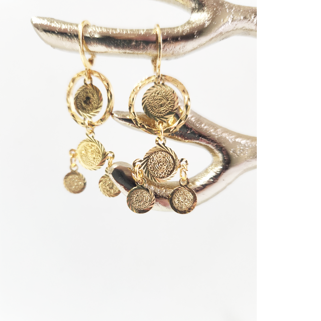 Earrings 14k Gold Plated Brass | Earring Type Dangle | Earring Filigree | Earrings Coins