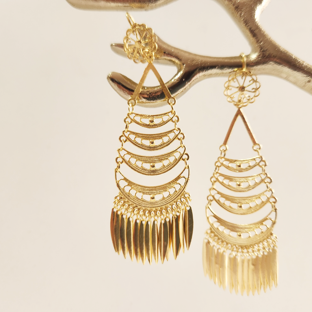 Earrings 14k Gold Plated Brass Earring type Dangle | Elegant Earrings | Filigree Earrings | Birthday gift