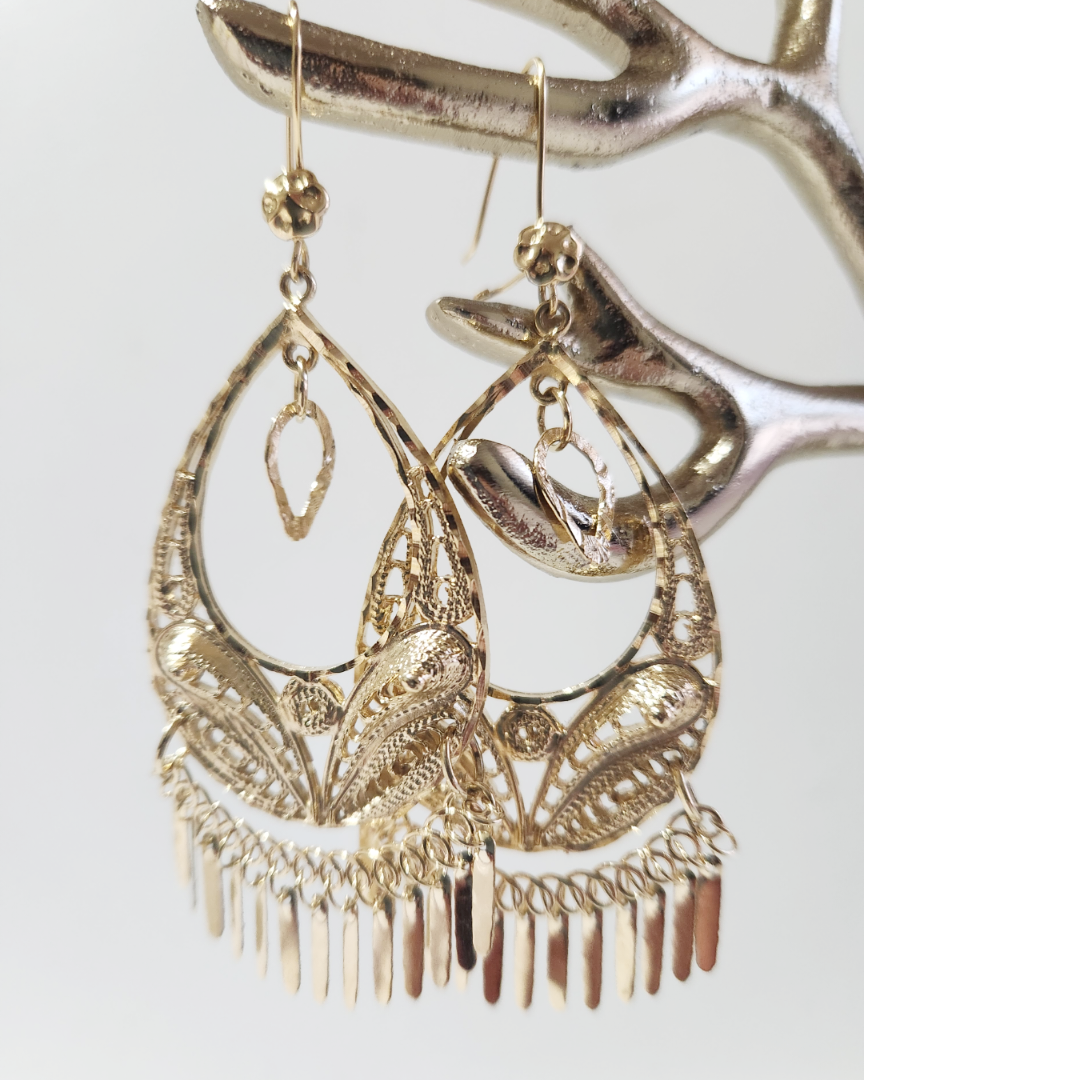 Earrings 14k Gold Plated Brass | Earrings Filigree | Earring Type Dangle | Birthday Gift