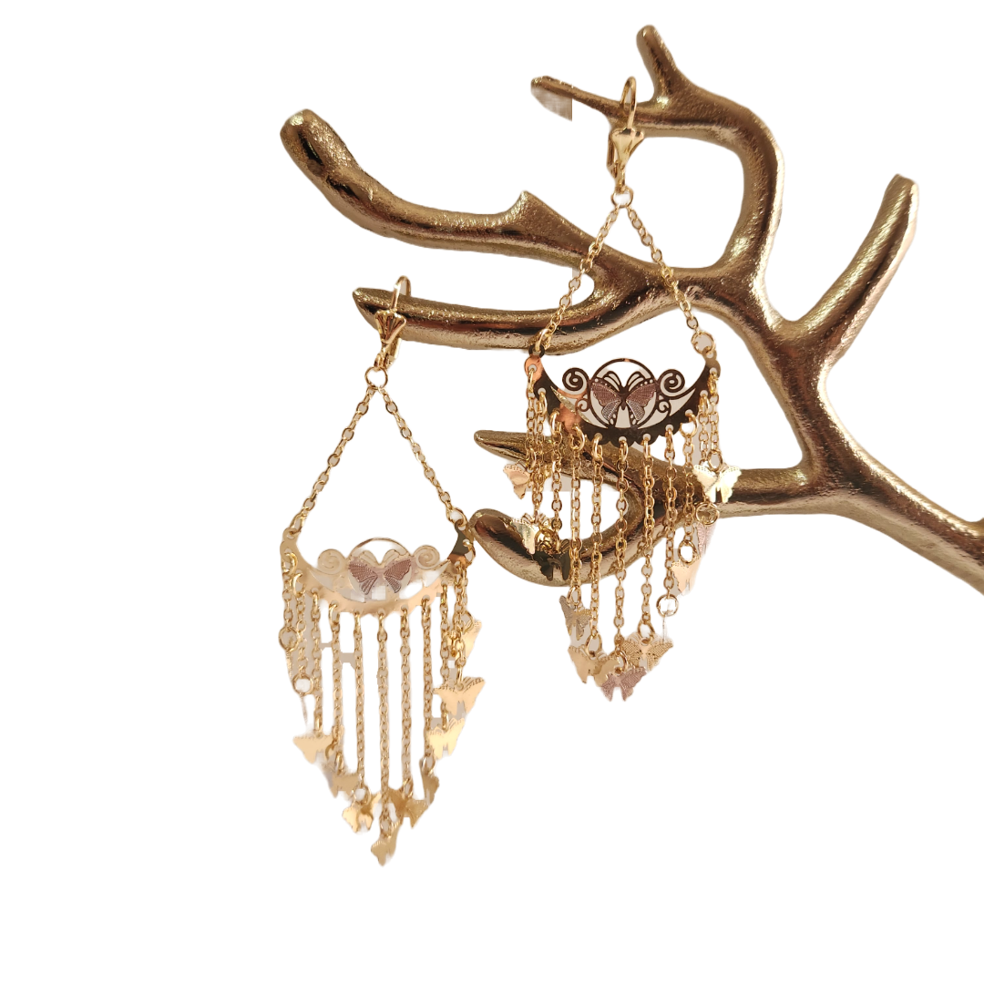 Earrings 14 k Gold Plated Dangle Butterflies | Butterfly Earrings | Chandelier Earrings | Birthday Gift.