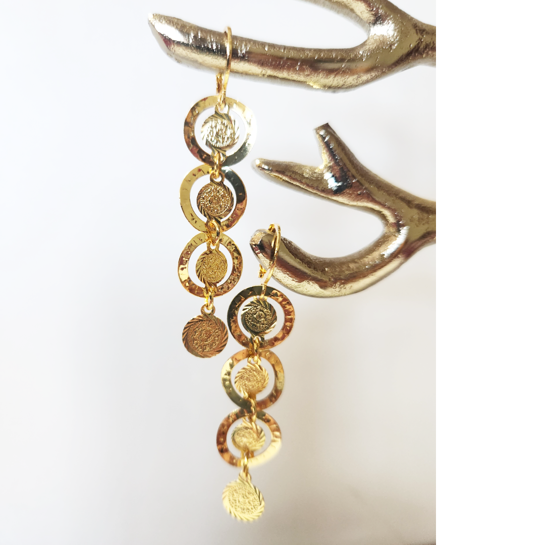 Earrings 14k Gold Plated Brass | Earring Type Dangle Shape Coins | Birthday Gift
