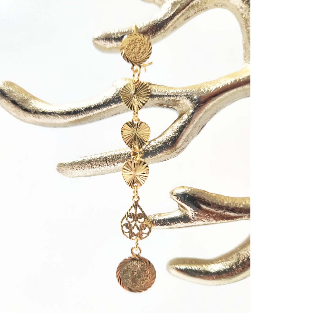 Earrings 14k Gold Plated Brass | Earring Type Dangle | Earring Shape Coins | Earring Filigree | Birthday Gift
