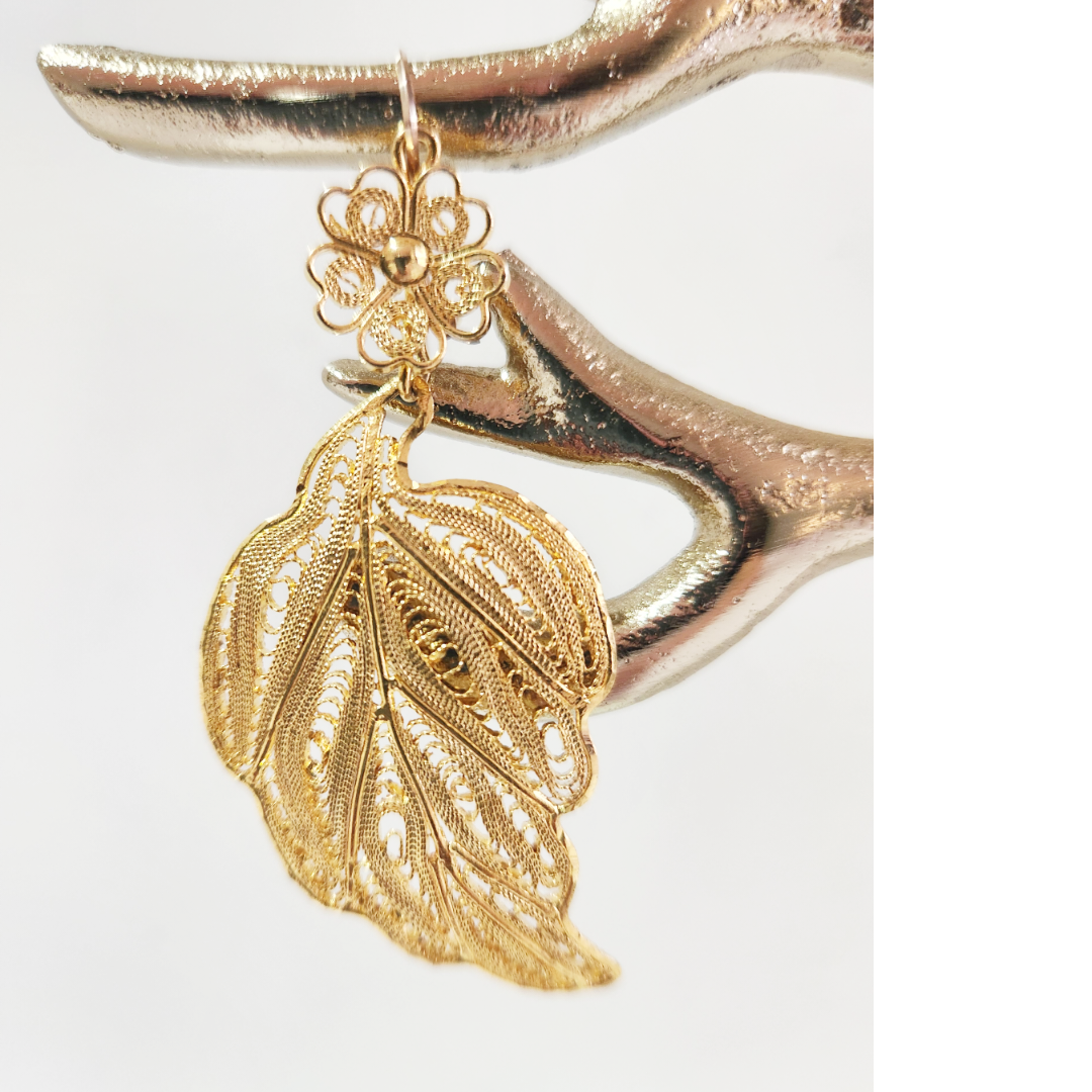 Earrings 14k Gold Plated Brass | Earring Type Dangle | Earring Shape Leaf.
