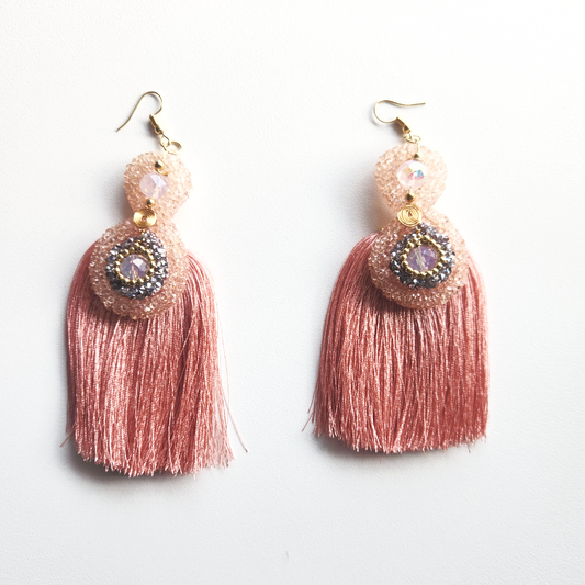 Crafted Pink Mayan Earrings with a elegant Tassel