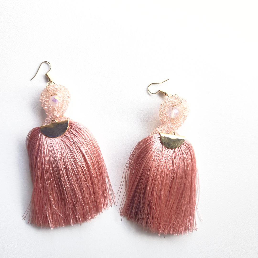 Crafted Pink Mayan Earrings with a elegant Tassel