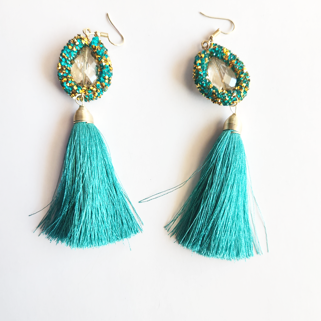 Crafted Turquoise Mayan Earrings Tassel | Shepherd hook backs