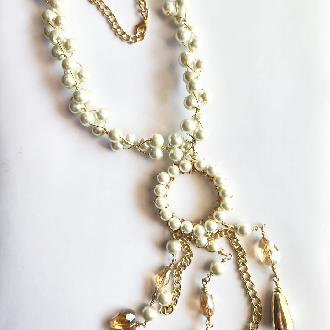 Faux pearl Necklace with golden chain | Old Fashion Necklace | Vintage Necklace | Handmade Necklace