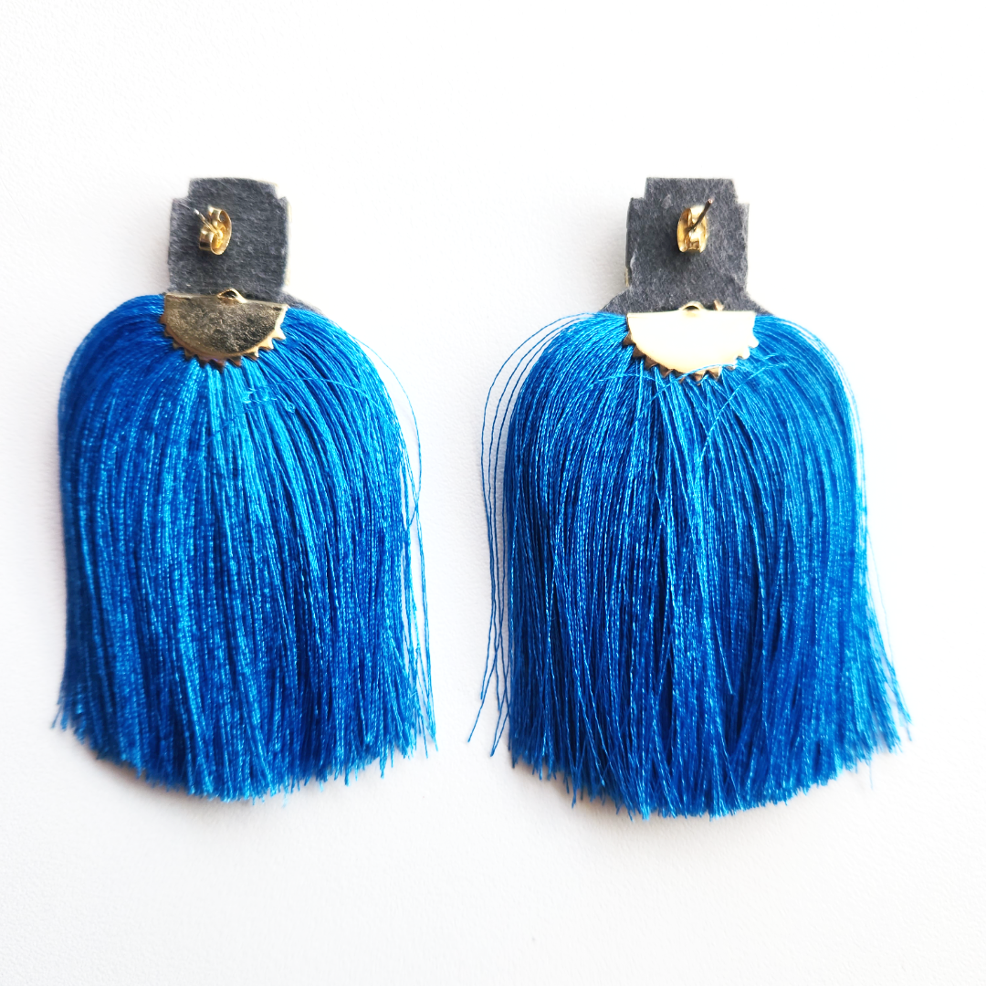 Turquoise Tassel and Circular Stones Earrings | Dangle Earrings