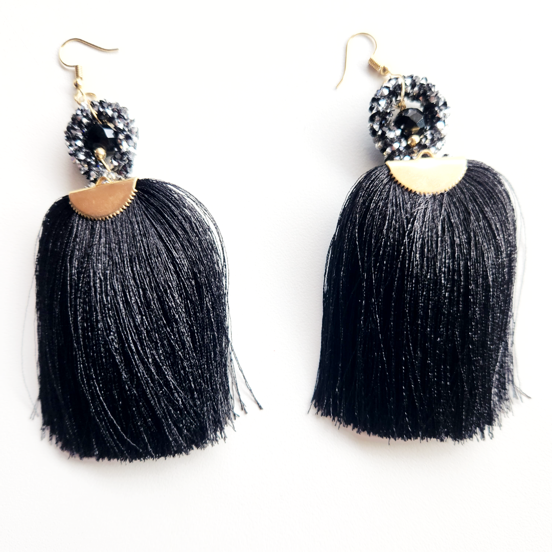 Handmade Black Tassel Earrings | Mayan Earrings | Quinceanera Earrings | Birthday Gift