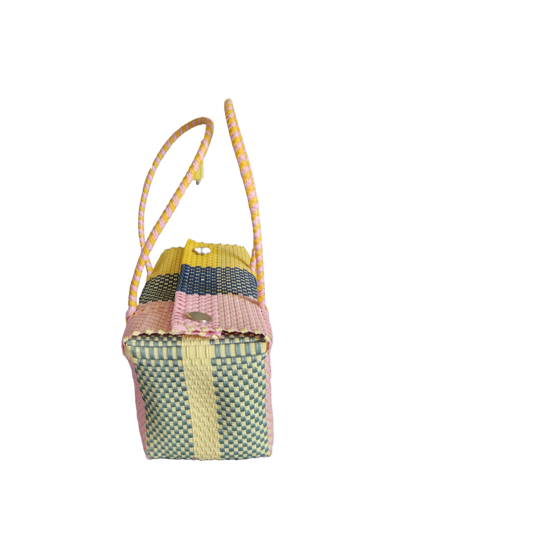 Barrel Bag |Small Valise |Women Lunch Bag|Eco Friendly Tricolor Pink Blue Yellow Handbag