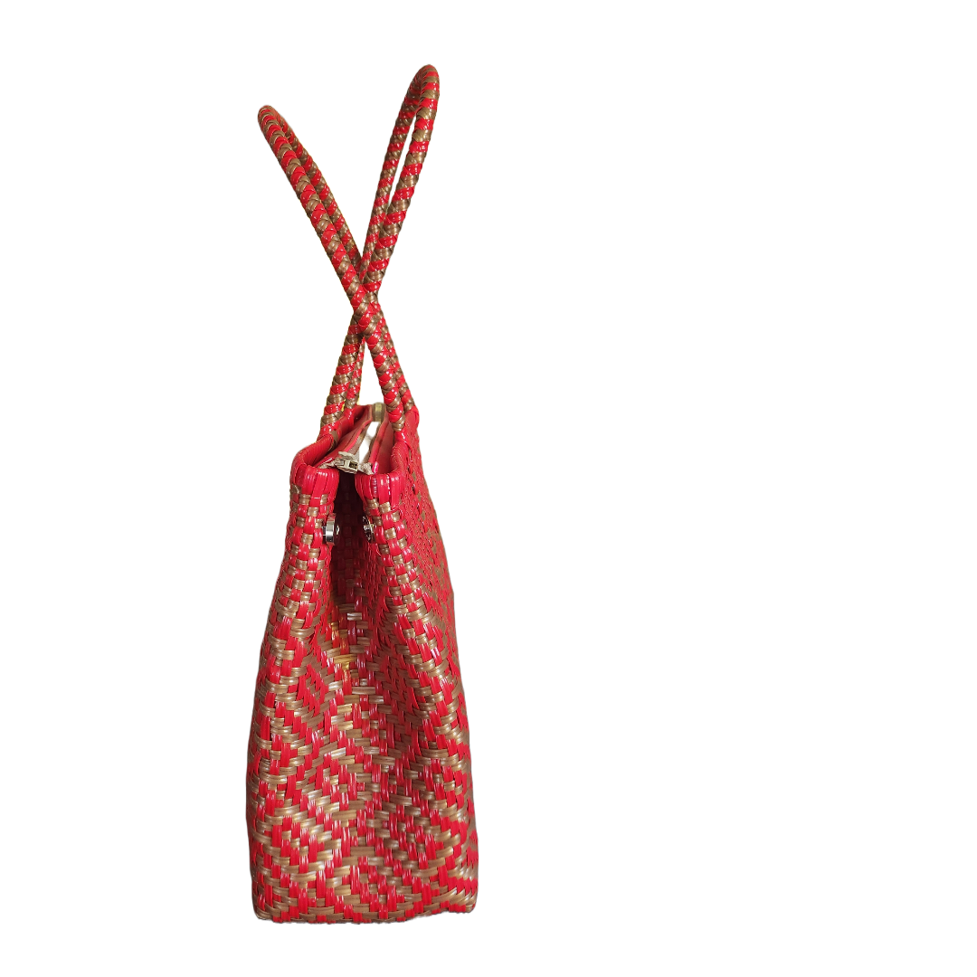 Eco-Friendly Handmade From Recycled Materials Red and Gold Tote Bag
