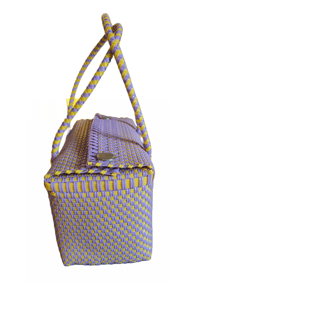 Barrel Bag |Small Valise |Women Lunch Bag |Eco Friendly Bicolor Lilac and Yellow Handbag