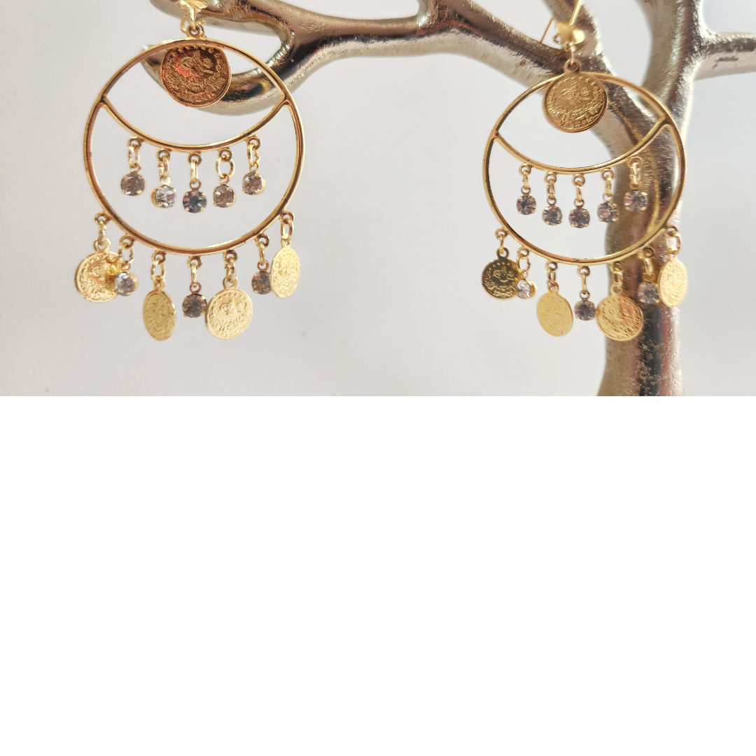 Earrings 14k Gold Plated Coins | Earrings rhinestone | Earing shepherd hook