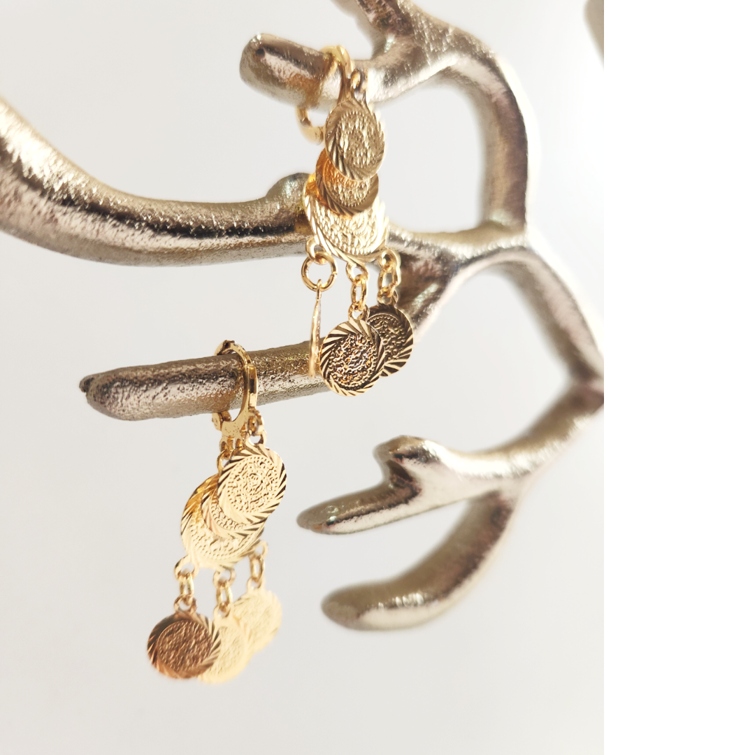 Earrings 14k Gold Plated Brass | Earring type Dangle Earring Coins | Birthday Gift