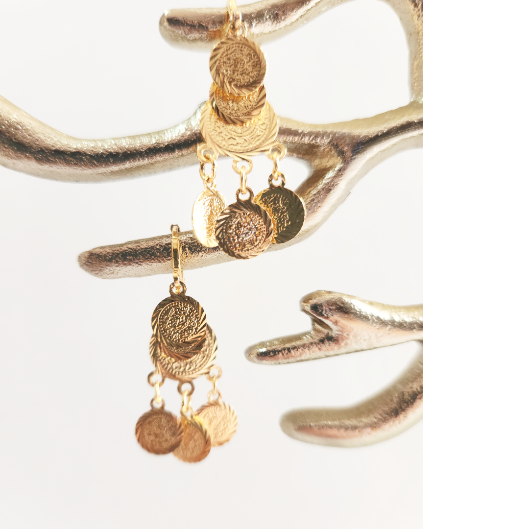 Earrings 14k Gold Plated Brass | Earring type Dangle Earring Coins | Birthday Gift