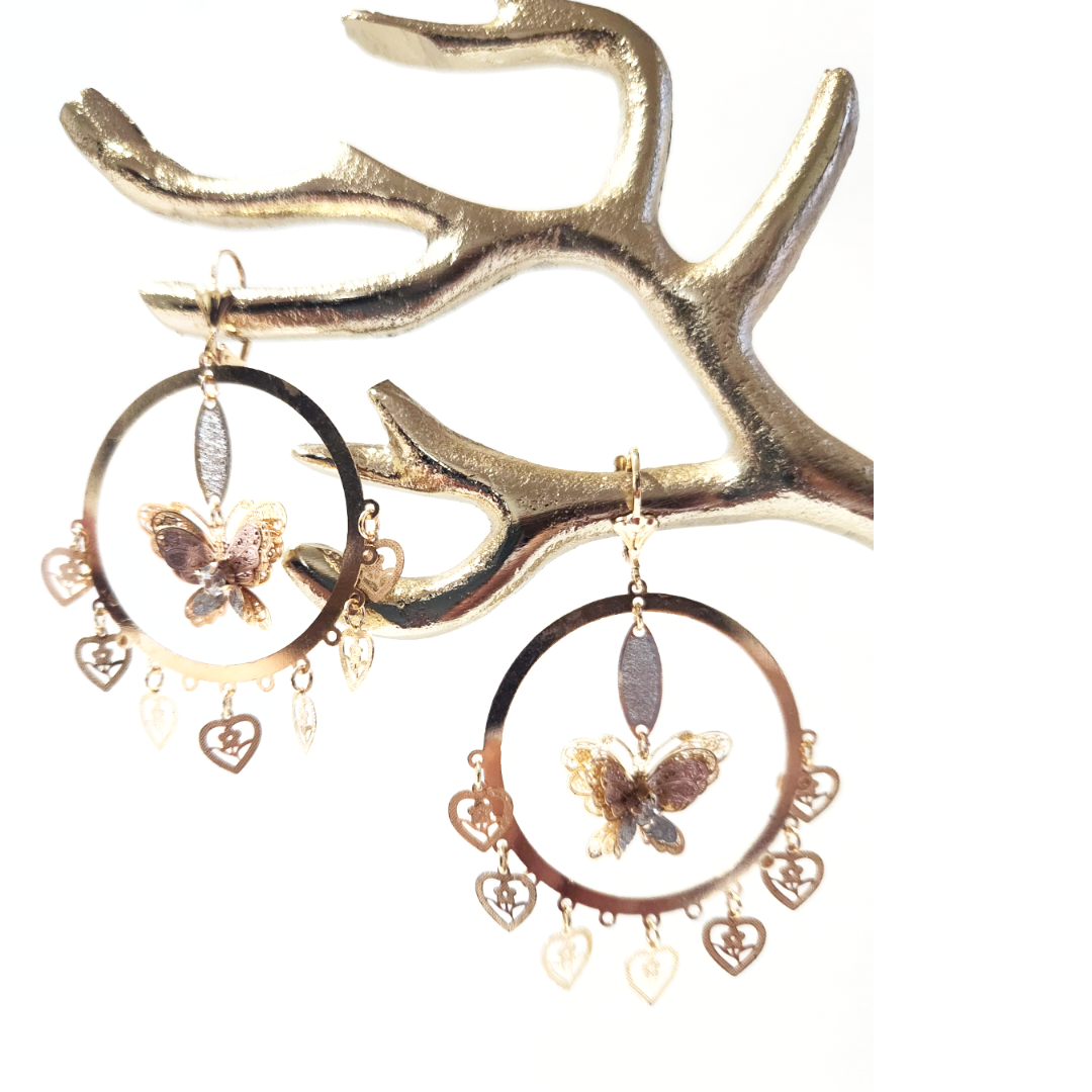 Earrings 14k Gold Plated Butterfly | Earring type Dangle | Earrings Heart | Birthday Gift