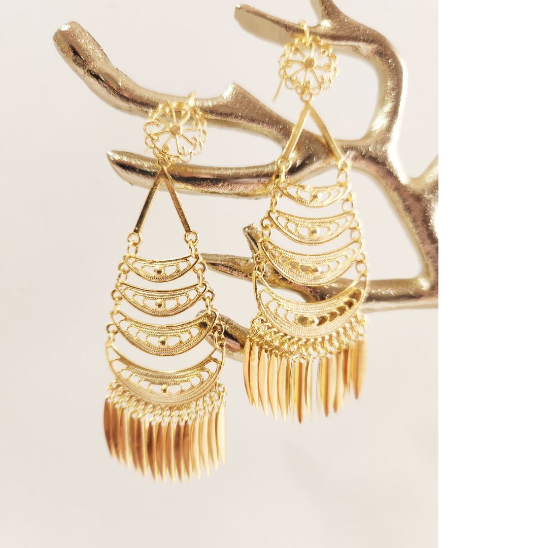 Earrings 14k Gold Plated Brass Earring type Dangle | Elegant Earrings | Filigree Earrings | Birthday gift