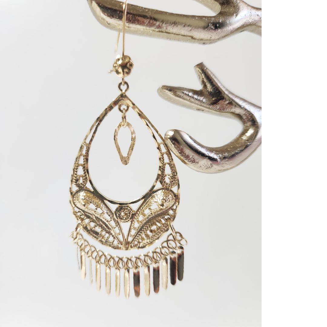 Earrings 14k Gold Plated Brass | Earrings Filigree | Earring Type Dangle | Birthday Gift