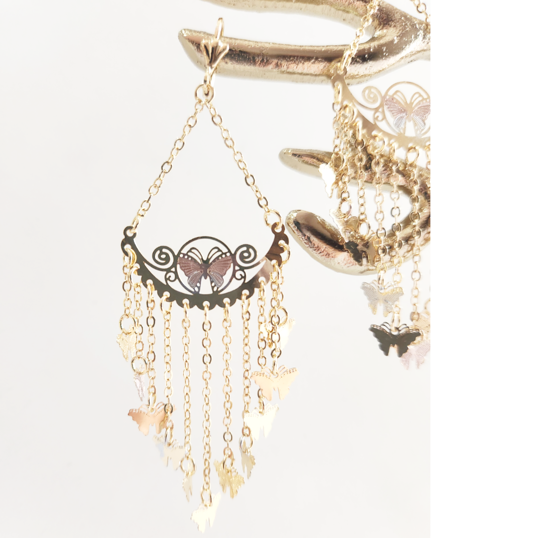 Earrings 14 k Gold Plated Dangle Butterflies | Butterfly Earrings | Chandelier Earrings | Birthday Gift.