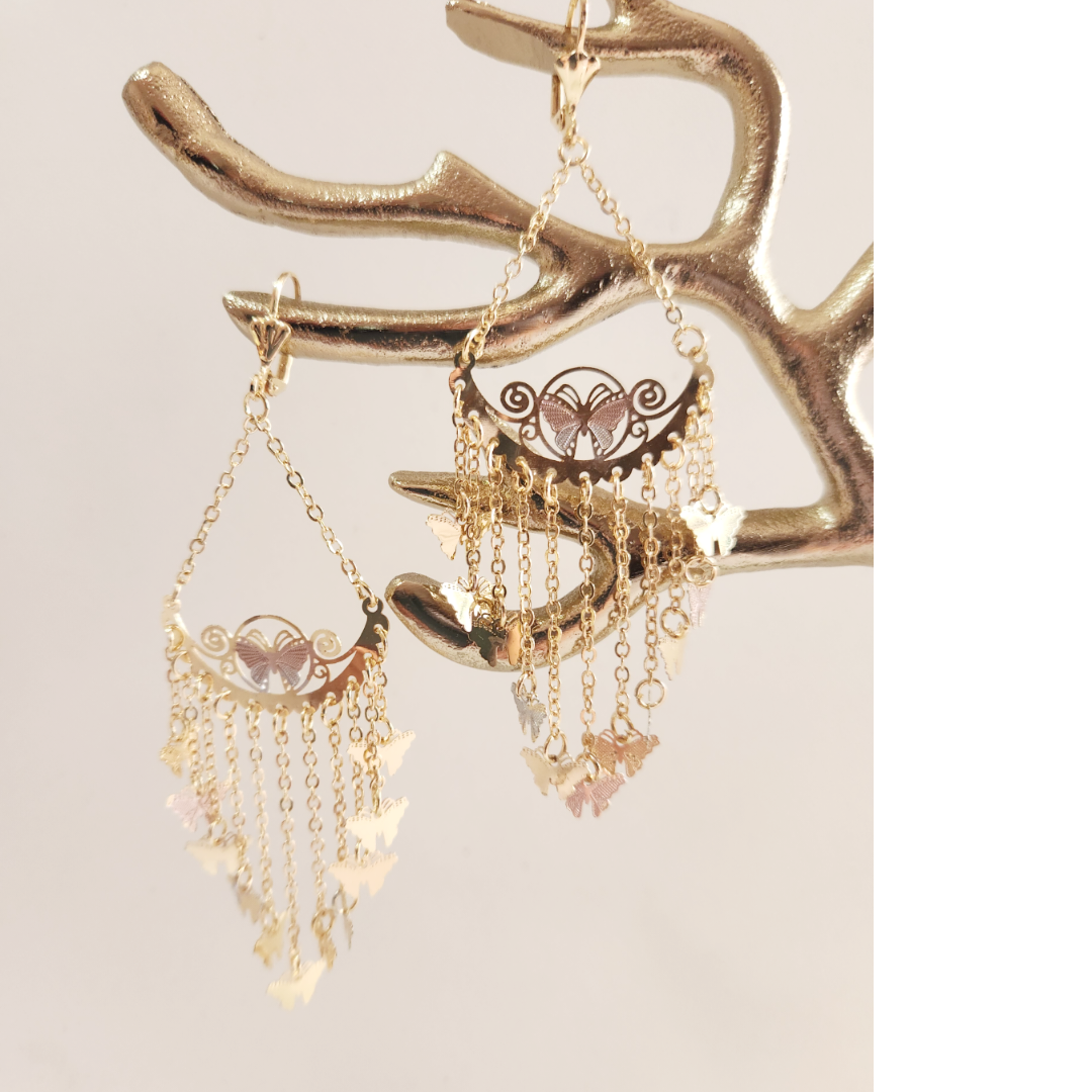 Earrings 14 k Gold Plated Dangle Butterflies | Butterfly Earrings | Chandelier Earrings | Birthday Gift.