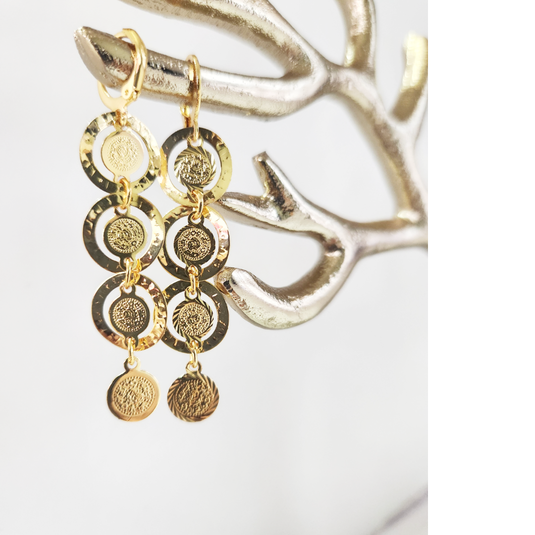 Earrings 14k Gold Plated Brass | Earring Type Dangle Shape Coins | Birthday Gift