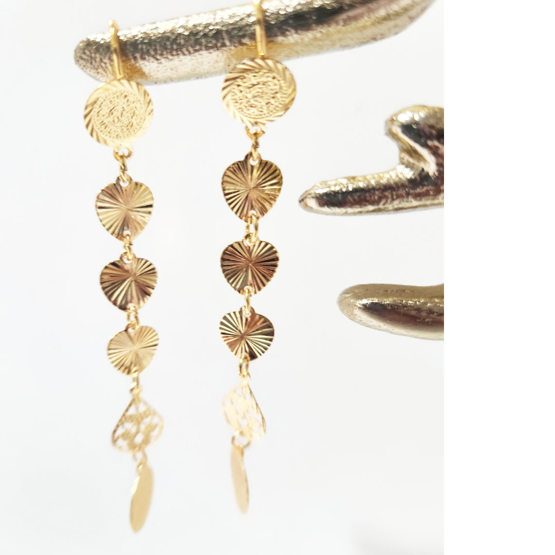 Earrings 14k Gold Plated Brass | Earring Type Dangle | Earring Shape Coins | Earring Filigree | Birthday Gift