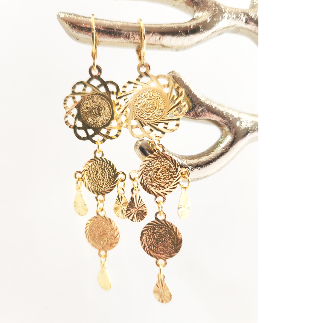 Earrings 14k Gold Plated Brass | Earring Type Dangle | Earring Shape Coins and Sea Shells.