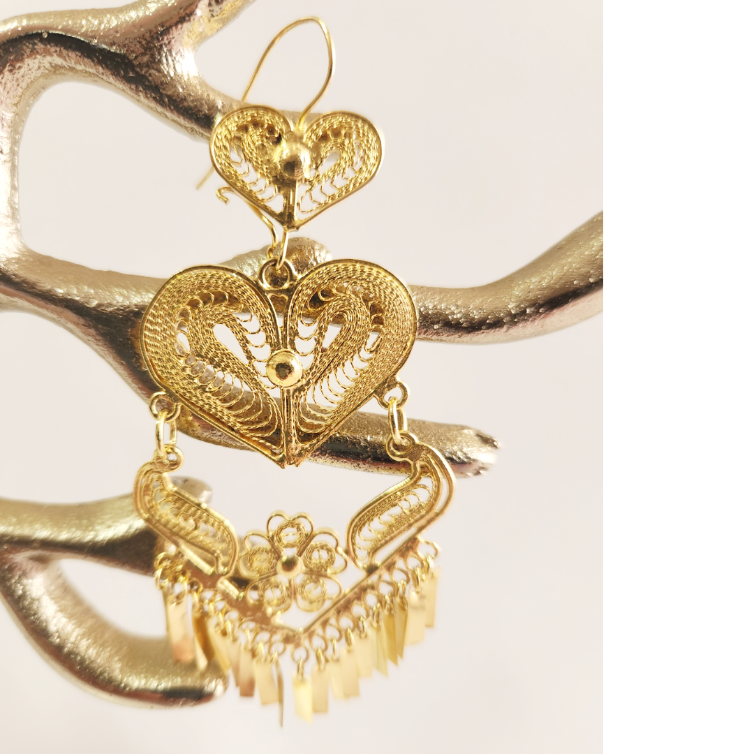 Earrings 14k Gold Plated Brass | Earrings Hearts Earring Type Chandelier | Birthday Gift
