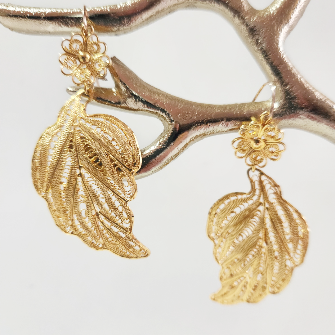 Earrings 14k Gold Plated Brass | Earring Type Dangle | Earring Shape Leaf.